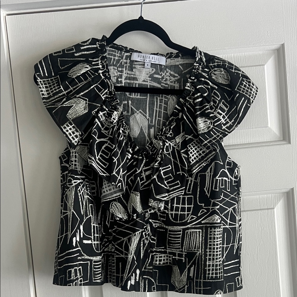 Hunter Bell Keller Black and White Abstract Blouse
